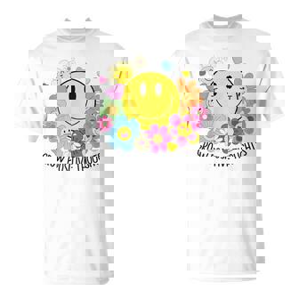 Grow Positive Thoughts イエロー スマイルフェイス 花 キッズ 女の子 Tシャツ - Kawaiitshirt