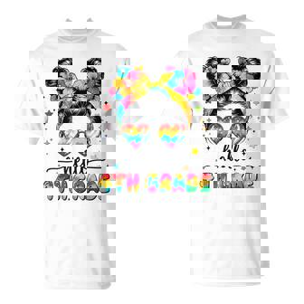 Hello 4Th Grade Messy Bun First Day Of School Outfits Girls T-Shirt | Mazezy