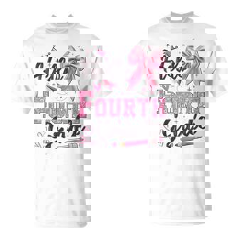 Hello Fourth Grade First Day Of School Coquette Teacher Girl T-Shirt | Mazezy
