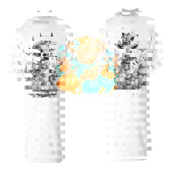 Highland Cow Pumpkin Teal Orange Fall Butterfly Autumn Girls T-Shirt | Seseable CA