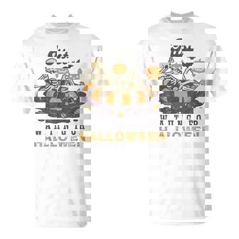 Just Waiting For Halloween Skeleton Spooky Summerween T-Shirt | Mazezy