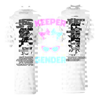 Keeper Of The Gender Messy Bun Gender Reveal Party T-Shirt - Thegiftio UK