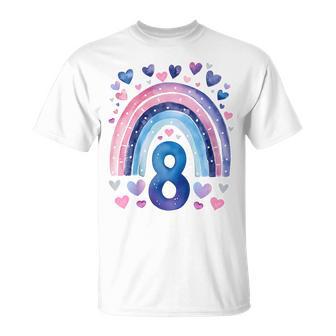 Kinder Geburtstag 8 Mädchen Regenbogen Aquarell Acht 8 Jahre T-Shirt - Geschenkecke