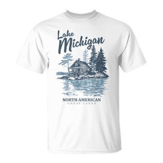 Lake Michigan Lakeside Cabin Souvenir T-Shirt - Thegiftio UK