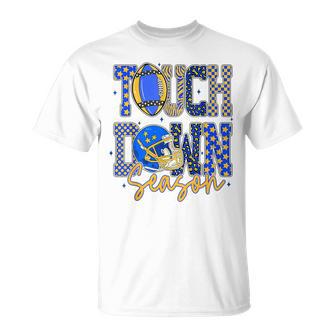 Leopard Blue Gold Checkered Football Touchdown Season T-Shirt - Thegiftio UK