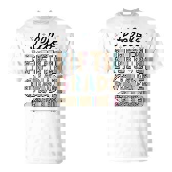 Leopard Hello 5Th Fifth Grade First Day Girls Teachers T-Shirt - Thegiftio