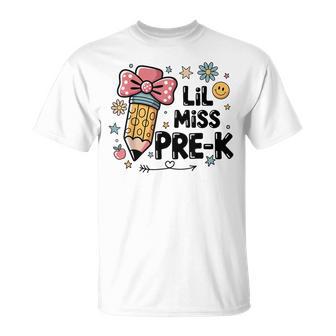 Lil Miss Pre-K Pencil Bow First Day Of School Pre-K T-Shirt - Thegiftio UK