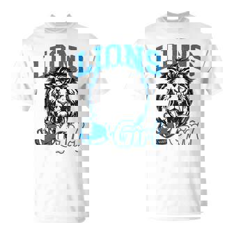 Lions Girl Messy Bun Sports Fan Team T-Shirt | Mazezy
