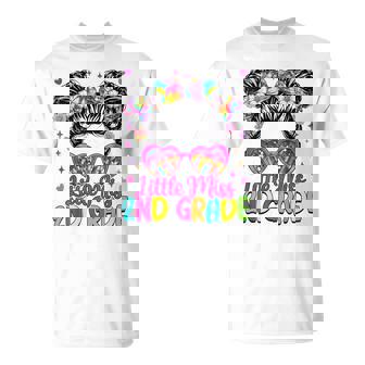 Little Miss 2Nd Second Grade Messy Bun First Day Of School T-Shirt - Thegiftio