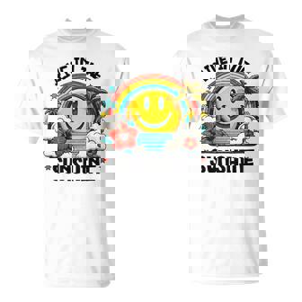 Live In The Sunshine Retro Smile Rainbow Happy Face Beach T-Shirt - Cadeauxyz