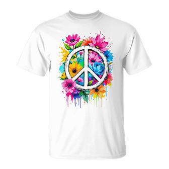 Love Peace Flower Power Peace Zeichen 70Er 60Er Frauen Hippie T-Shirt - Geschenkecke