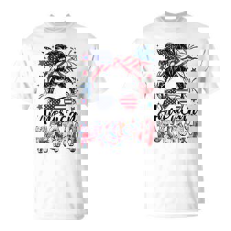 Mama 4Th Of July American Flag Patriotic Messy Bun T-Shirt - Monsterry