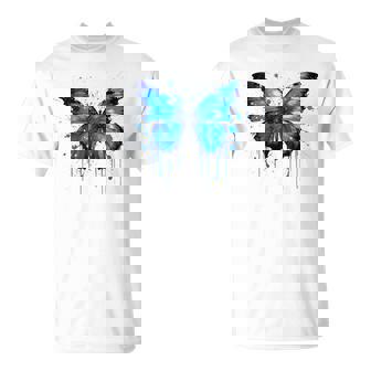 Mariposa Azulalpicaduras De Pintura Azul Mariposa In Mangas Camiseta unisex - Regaloses