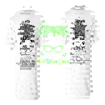In May We Wear Green Messy Bun Mental Health Awareness Women T-Shirt - Monsterry