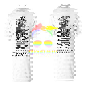 Messy Bun Proud Ally Pride Flag Love Lgbt レインボー サングラス Tシャツ - Kawaiitshirt