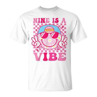 Nine Is A Vibe Birthday Groovy 9 Year Old Girls 9Th Birthday T-Shirt - Thegiftio UK