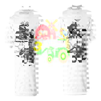 Niños Cumpleaños 3 Años Tractores Y Animales De Granja Tema Granja Camiseta unisex - Regaloses