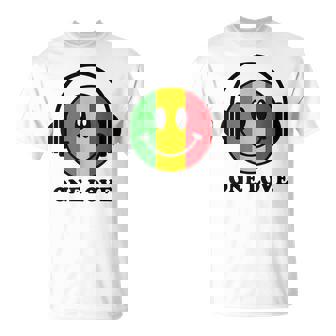 One Love ラスタ レゲエ 音楽 ヘッドホン スマイルフェイス ラスタファリ Tシャツ - Kawaiitshirt