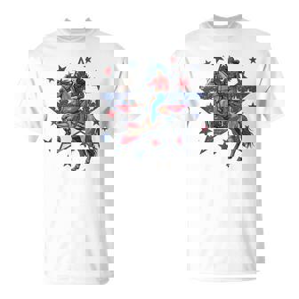 Patriotic American Cowgirl Riding Horse Usa Flag 4Th Of July T-Shirt - Thegiftio