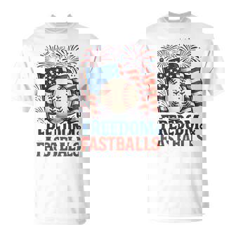 Patriotic Firework Baseball 4Th Of July Freedom & Fastballs T-Shirt - Monsterry
