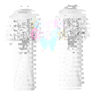Preppy Fourth Grade Teacher Blue Floral Coquette Pencil Bow T-Shirt - Monsterry