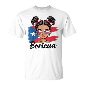 Puerto Rico Hispanic Heritage Messy Bun Puerto Rican Girls T-Shirt - Monsterry