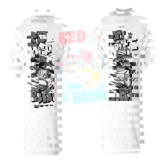 Red White Bruh Bass Fish 4Th Of July Youth Boy Patriotic T-Shirt | Mazezy