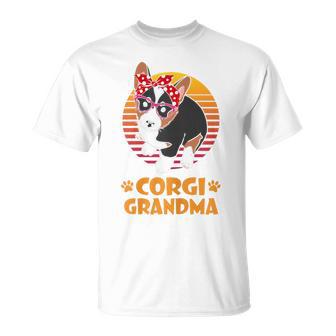 Retro Bandana Tricolor Corgi Dog Grandma T-Shirt - Thegiftio UK