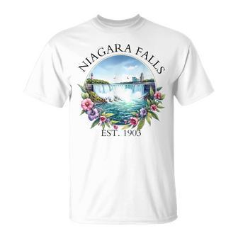 Retro Floral Niagara Falls Trip Outdoor Family Vacation T-Shirt - Thegiftio UK