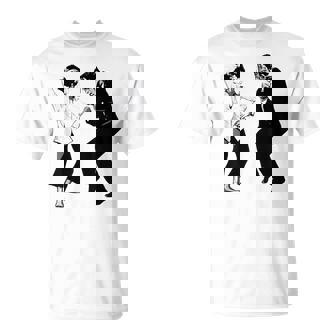 Retro Frankenstein Monster And Bride Dancing Halloween T-Shirt - Seseable