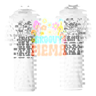 Retro Groovy Mema For Mother's Day Hippie Flower T-Shirt - Monsterry