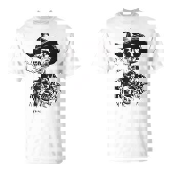 Rustic Skeleton Cowboy Western Goth Dark Grunge Gothic Skull T-Shirt - Monsterry