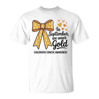 In September We Wear Gold Childhood Cancer Awareness Bow T-Shirt - Thegiftio UK