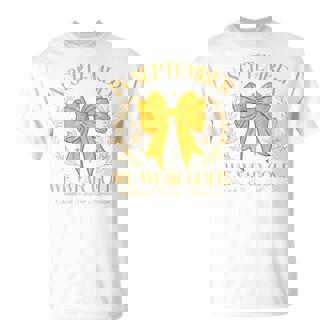In September We Wear Gold Coquette Bow For Childhood Cancer T-Shirt - Monsterry