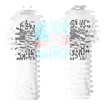She Loves Jesus And America Too Usa Flag 4Th Of July T-Shirt - Thegiftio