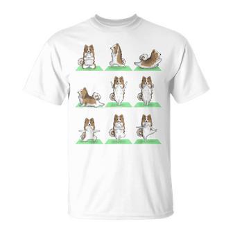 Shetland シープドッグ シェルティ 犬 ヨガ ポーズ ワークアウト エクササイズ Tシャツ - Kawaiitshirt