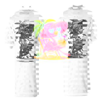 Summer Vibes Pink Flamingo Beach Palm Tree Summer Vacation T-Shirt | Mazezy