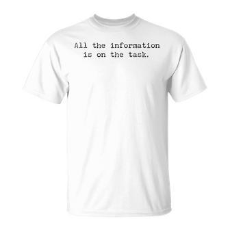 Taskmaster All The Information Your Time Starts Now T-Shirt - Thegiftio UK