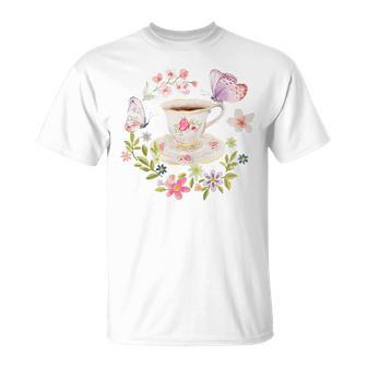 Taza De Té Y Flores Bonitas Y Mariposas Camiseta unisex - Regaloses
