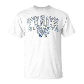 Teacher Coquette Bow Floral Teach Teacher Day T-Shirt - Thegiftio UK