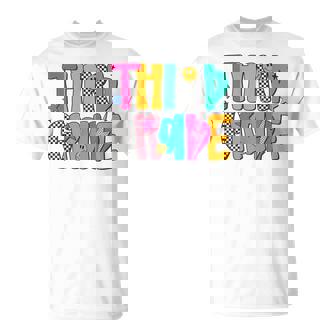 Third Grade Retro Checkered Teacher Back To School T-Shirt | Mazezy