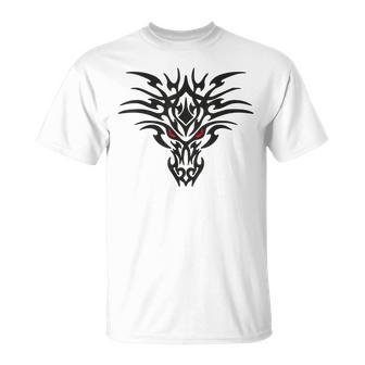 Tribal Dragon Head T Tatuaje Lindo Negro Diseño Rojo Ojos Camiseta unisex - Regaloses