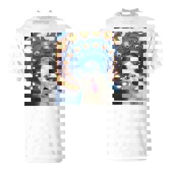 Ufo エイリアンフライングソーサー付き面白い白猫愛好家セルフィー 長袖tシャツ Tシャツ - Kawaiitshirt