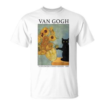 Van Gogh Chat Noir Avec Tournesols T-Shirt - Cadeauxyz