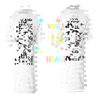 I Am His Voice He Is My Heart Autism Awareness Mom Son T-Shirt | Mazezy
