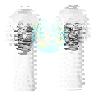 「池でリラックス」 – スイレンの上にサングラスをかけたカエル Tシャツ - Kawaiitshirt