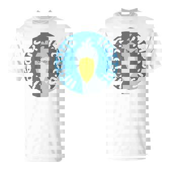 【バックプリント・背中側】ハシビロコウ『ロゴマーク』ブルー 青【どうぶつフレンズ】鳥 動物 ゆるくて かわいい イラスト Tシャツ - Kawaiitshirt