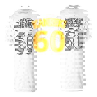 【バックプリント・背中側】還暦 六十歳 60才（ユニフォーム風）赤 レッド【金プレート風 文字】誕生日 面白 Tシャツ - Kawaiitshirt