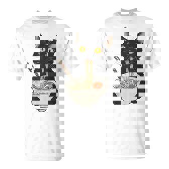 おもしろ猫 食べる 麺 ラーメン 日本猫 食べる 麺 Tシャツ - Kawaiitshirt