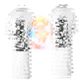 かわいい フランス パリ エッフェル塔 トイプードル パリ ジャンプ 子犬 Tシャツ - Kawaiitshirt